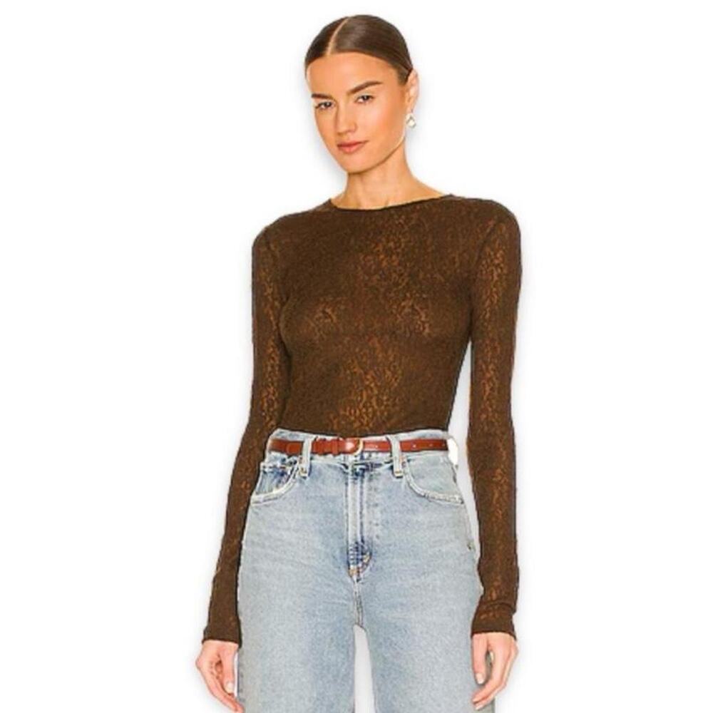 Vince Jacquard Lace Sheer Wool Blend Top S Brown Gothic Fairycore